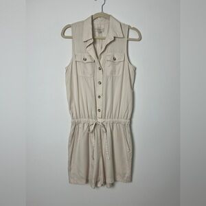 LOFT Beige Safari Button Front Sleeveless Elastic Waist Pockets Jumper Romper XS
